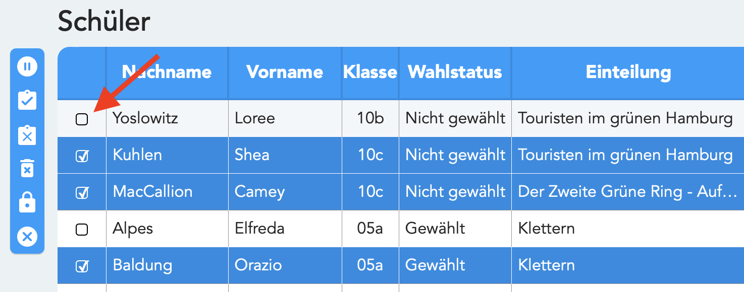 Mehrere Schüler auswählen